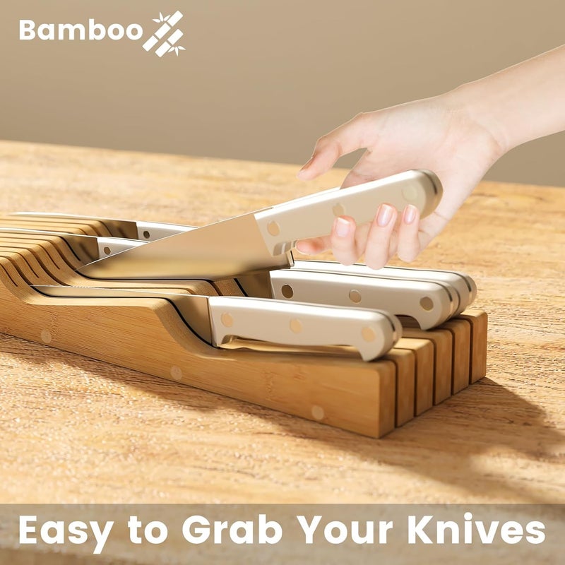 Wieghda Bamboo In-Drawer Knife Block for 11 Knives(Not Included), Knife Drawer Organizer,Knife Holder Countertop,Block Knife Storage Organizer for Kitchen - Image 2
